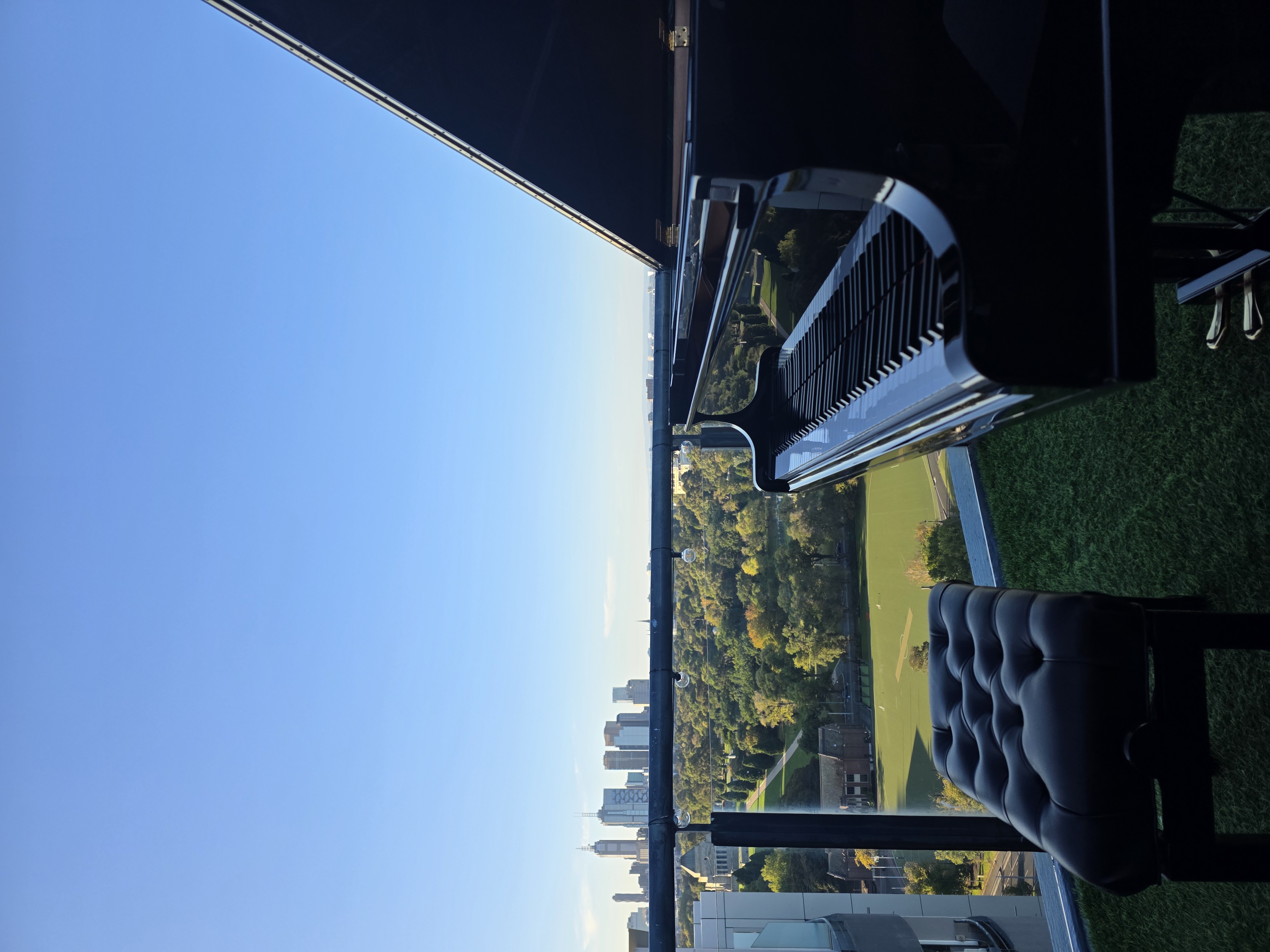 Piano outdoors with the Melbourne skyline